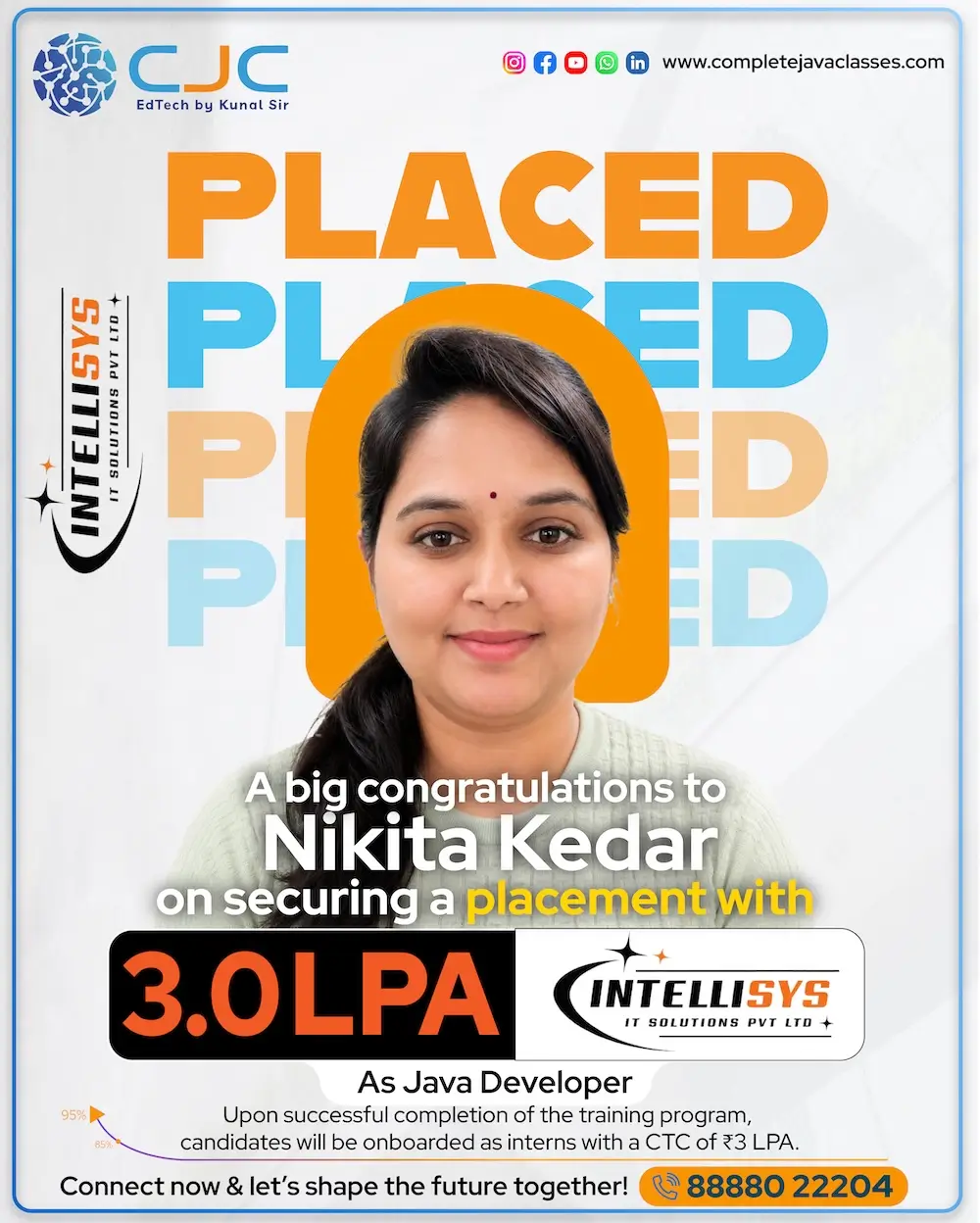 Nikita Kedar Placed at Intellisys - 3.0 LPA Java Developer
